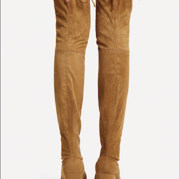 Sold- Tie Back Over The Knee Block Heel Boots - Picture 2 of 8